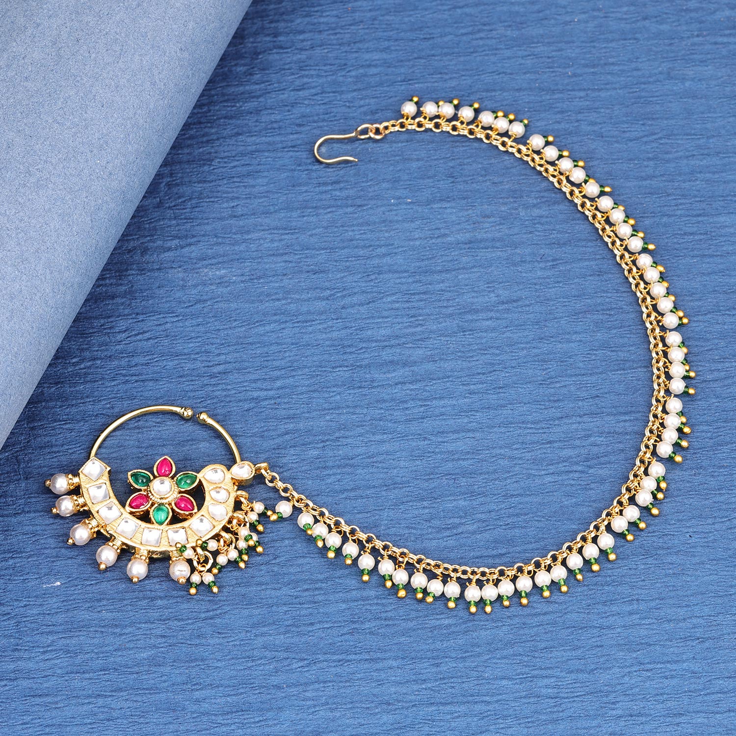 Sukkhi Well-Favored Gold Plated Kundan & Pearl Golden Nath for Women