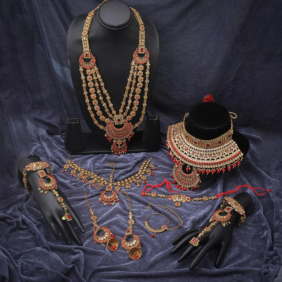 Sukkhi Arresting  Gold Plated Kundan & Pearl Red Dulhan Set for Women