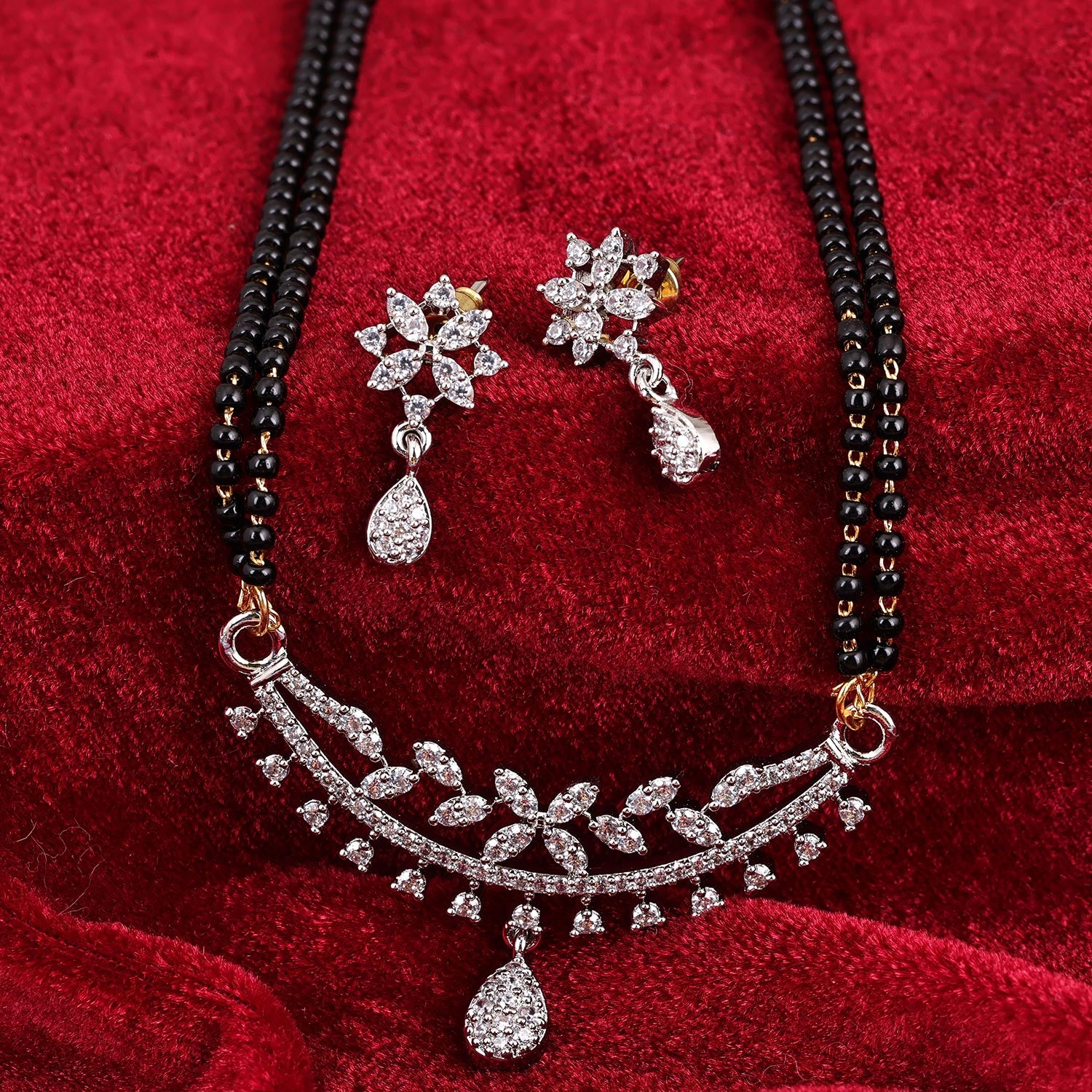 Sukkhi Comely  Rhodium Plated CZ Silver Mangalsutra Set for Women