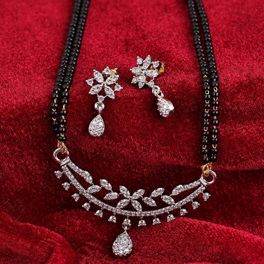 Sukkhi Comely  Rhodium Plated CZ Silver Mangalsutra Set for Women