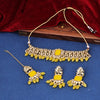 Sukkhi statuesque  Yellow Mirror & Pearl Gold Plated Choker Necklace Set for Women