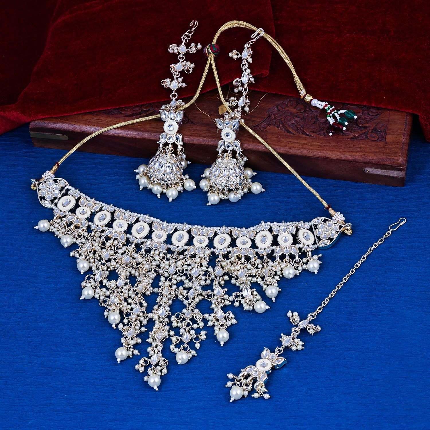 Sukkhi radiant Golden Kundan & Pearl Gold Plated Choker Necklace Set for Women