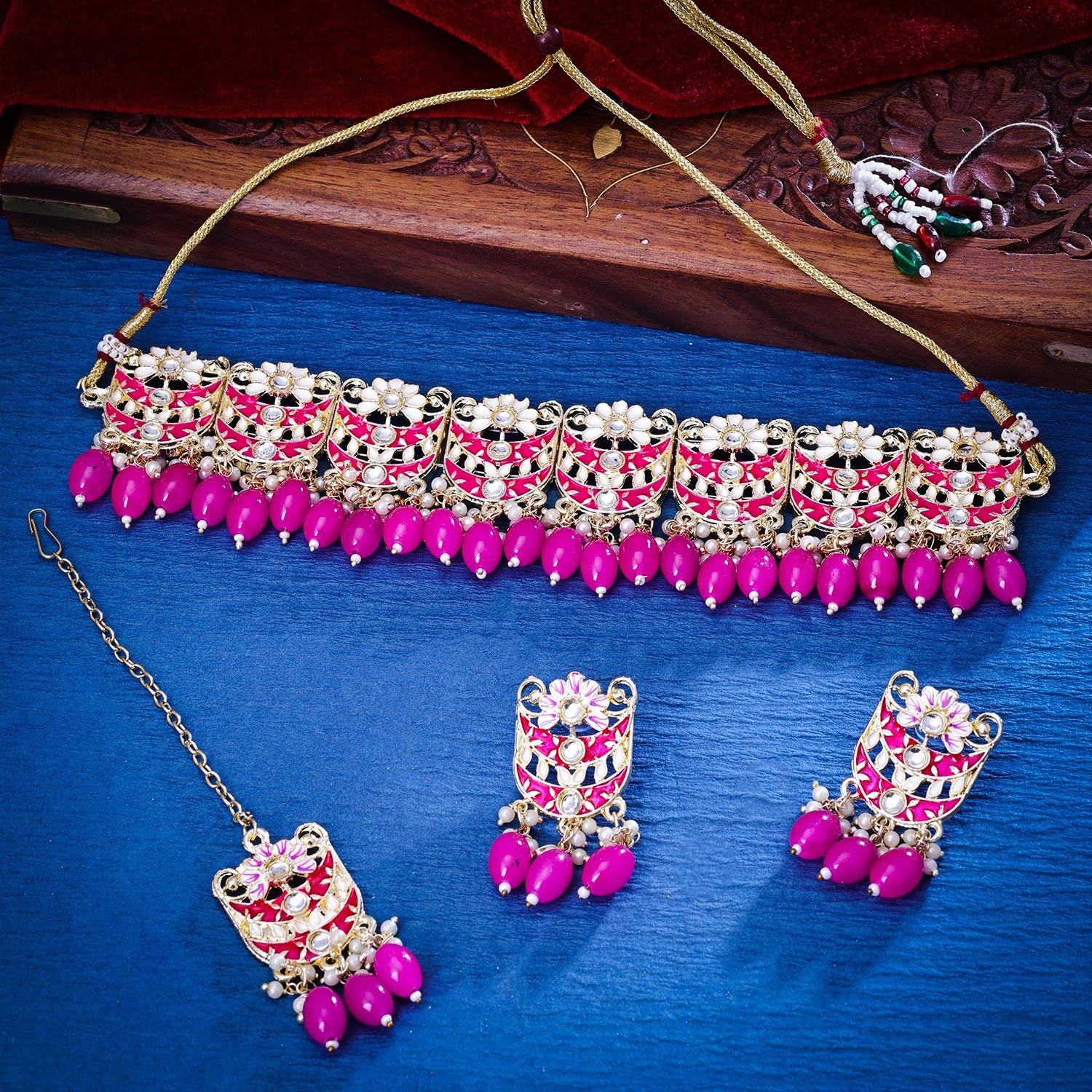 Sukkhi Lavish Gold Plated Kundan & Pearl Pink Necklace Set for Women