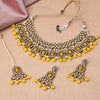 Sukkhi Gleaming Gold Plated Reverse AD & Pearl Yellow Necklace Set for Women