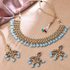 Sukkhi Classic Gold Plated Reverse AD & Pearl Aqua Necklace Set for Women