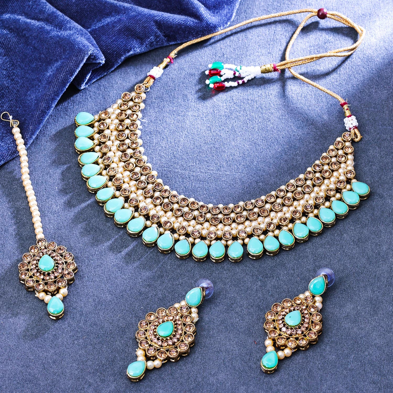 Sukkhi Ethnic Gold Plated Reverse AD & Pearl Green Necklace Set for Women
