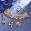 Sukkhi Delightful Gold Plated Reverse AD & Pearl Peach Necklace Set for Women