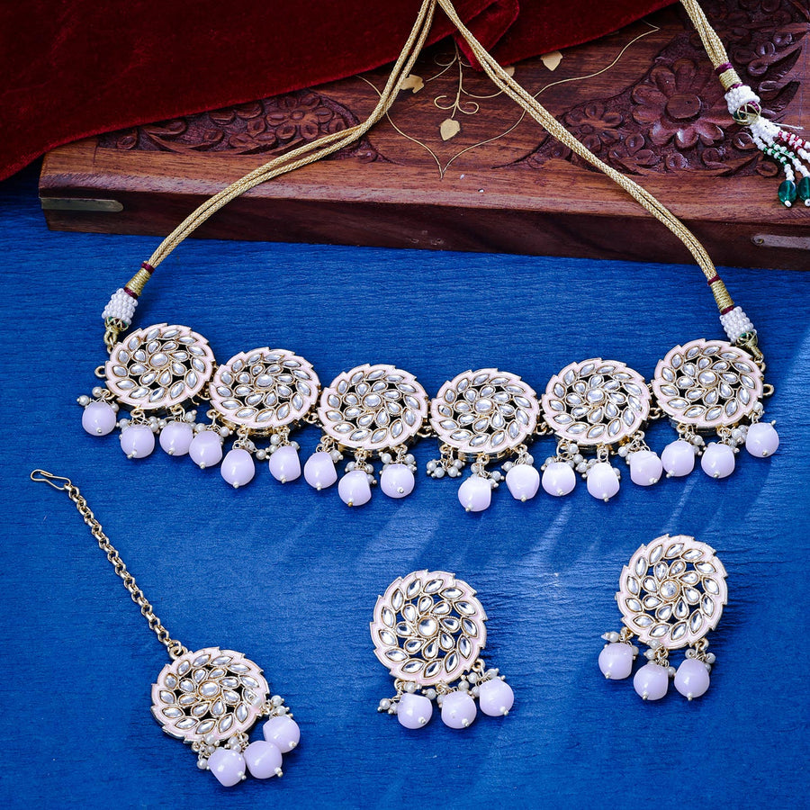 Sukkhi Exclusive Gold Plated Kundan & Pearl Pink Necklace Set for Women