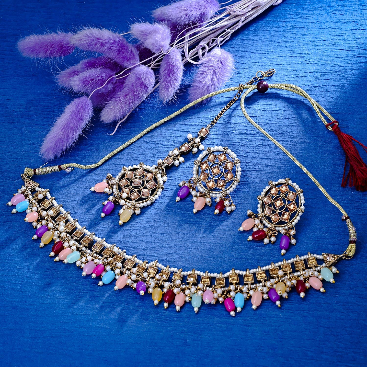 Sukkhi Amazing Gold Plated Reverse AD & Pearl Multi Necklace Set for Women