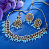 Sukkhi Fancy Gold Plated Reverse AD & Pearl Blue Necklace Set for Women