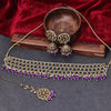 Sukkhi Floral Gold Plated Reverse AD & Pearl Purple Necklace Set for Women