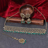 Sukkhi Glimmery Gold Plated Reverse AD & Pearl Green Necklace Set for Women
