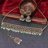 Sukkhi Delightful Gold Plated Reverse AD & Pearl Pista Green Necklace Set for Women