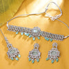 Sukkhi Glorious Rhodium Plated Reverse AD & Pearl Aqua Necklace Set for Women