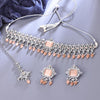 Sukkhi Gleaming Rhodium Plated Reverse AD & Pearl Peach Necklace Set for Women