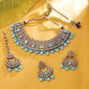 Sukkhi Designer Gold Plated Reverse AD & Pearl Aqua Necklace Set for Women