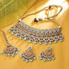 Sukkhi Dazzling Gold Plated Reverse AD & Pearl Aqua Necklace Set for Women