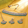 Sukkhi Classic Gold Plated Reverse AD & Pearl Aqua Necklace Set for Women