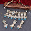 Sukkhi Delightful Gold Plated Kundan & Pearl Aqua Necklace Set for Women