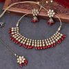 Sukkhi Fancy Gold Plated Reverse AD & Pearl Red Necklace Set for Women