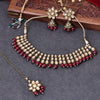 Sukkhi Fashionable Gold Plated Reverse AD & Pearl Maroon Necklace Set for Women