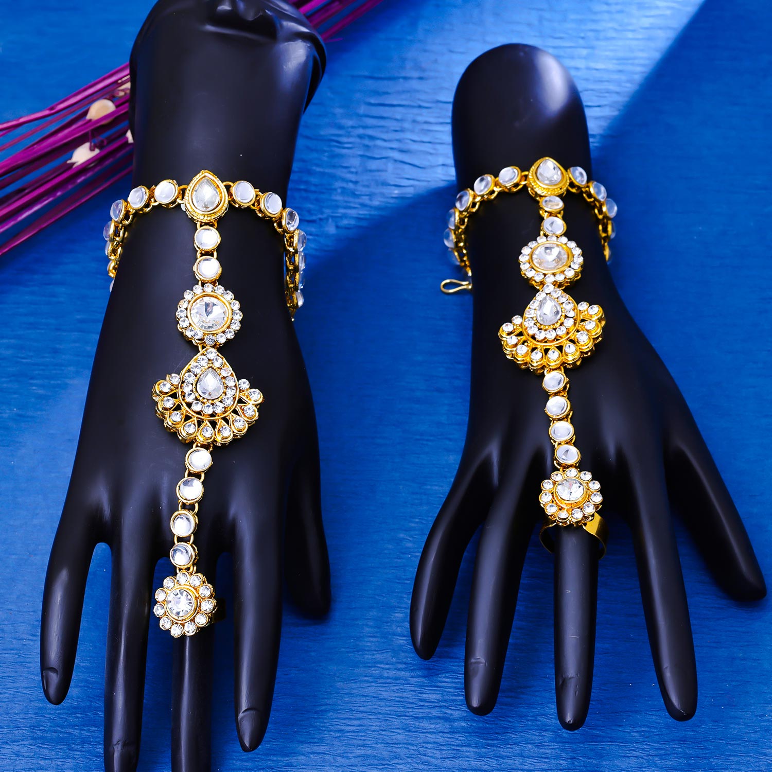 Sukkhi Traditional Gold Plated Kundan & Pearl Golden Haath Panja for Women