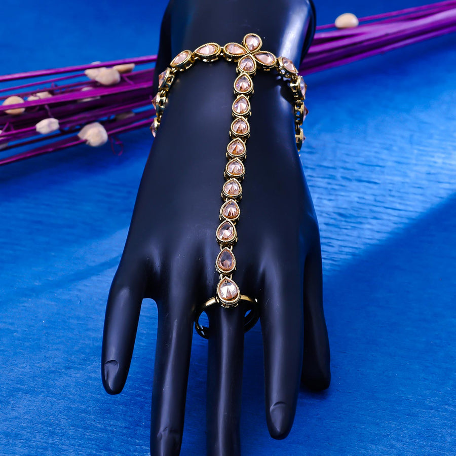 Sukkhi Glittery Gold Plated Kundan & Pearl Golden Haath Panja for Women