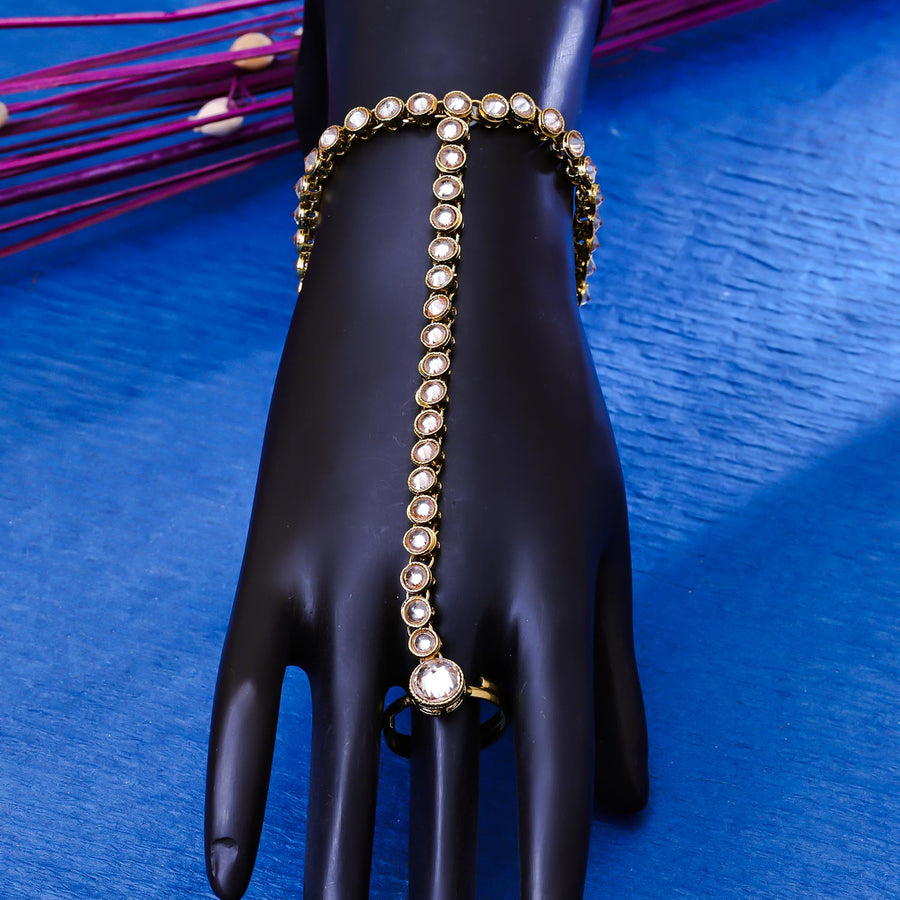 Sukkhi Fabulous Gold Plated Kundan & Pearl Golden Haath Panja for Women