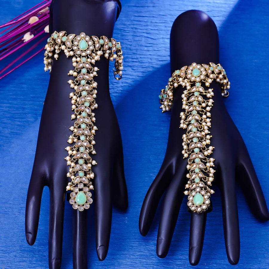 Sukkhi Lavish Gold Plated Kundan & Pearl Golden Haath Panja for Women