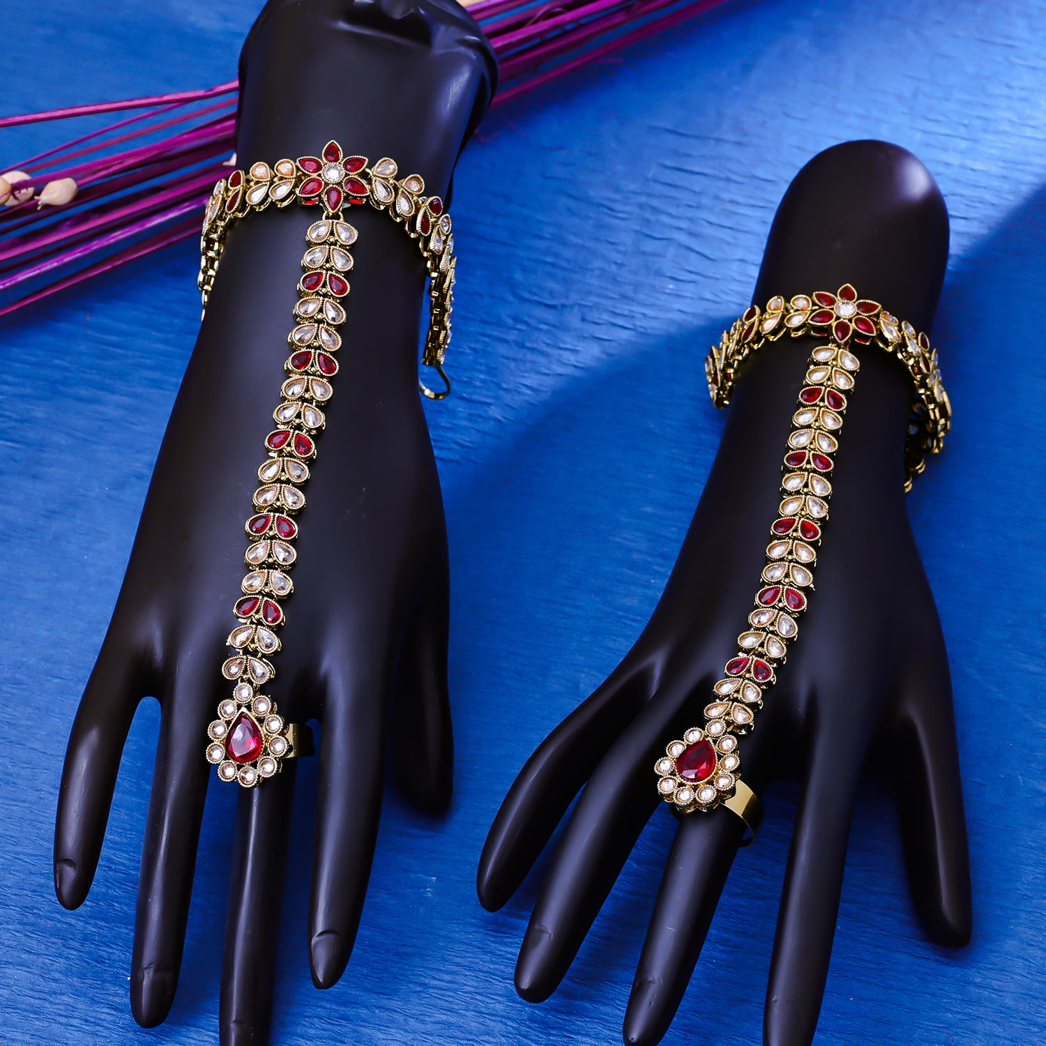 Sukkhi Incrediable Gold Plated Kundan & Pearl Golden Haath Panja for Women