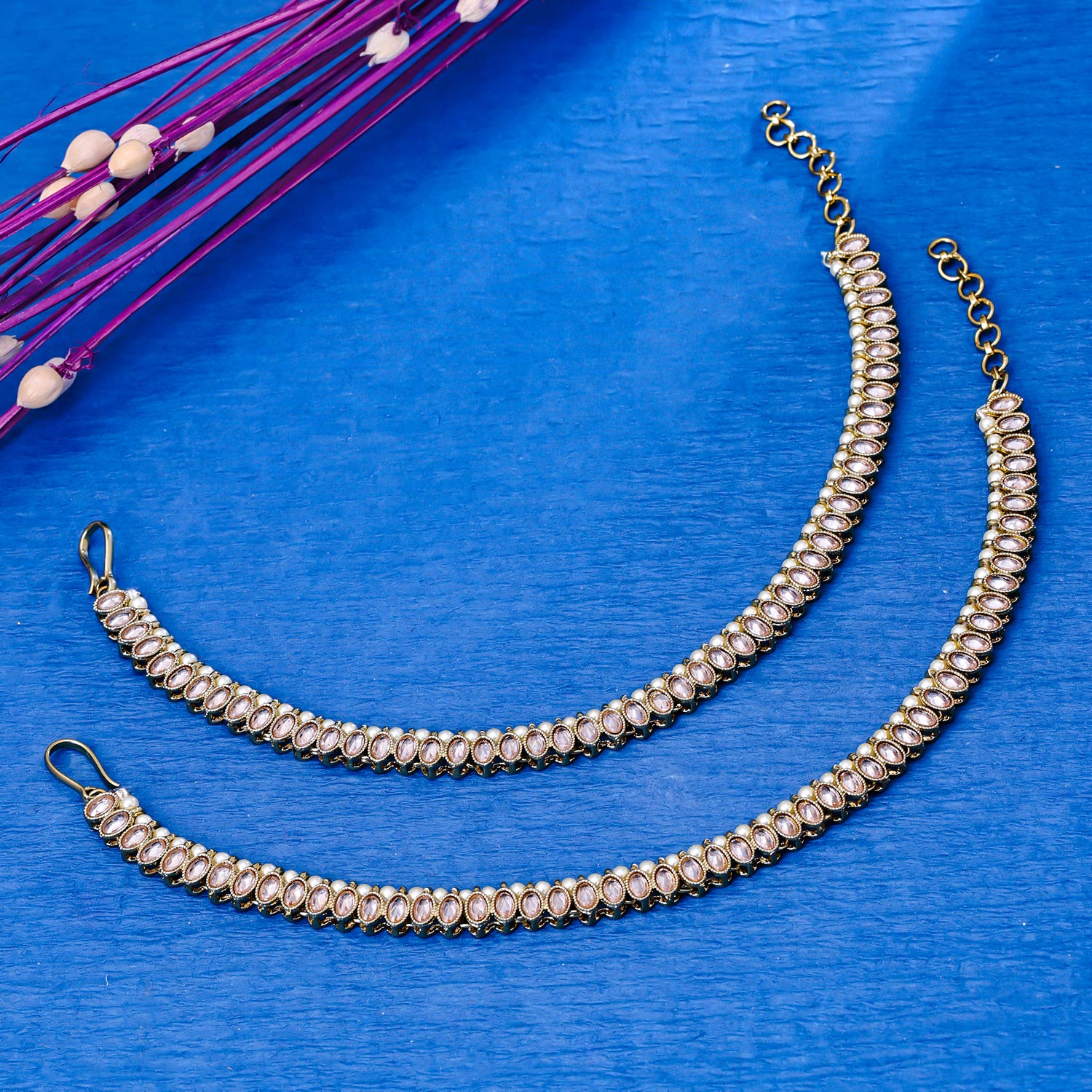 Sukkhi Elegant Gold Plated Reverse AD & Pearl Golden Anklet for Women
