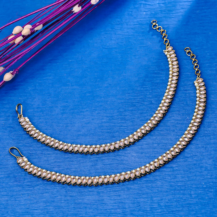 Sukkhi Elegant Gold Plated Reverse AD & Pearl Golden Anklet for Women