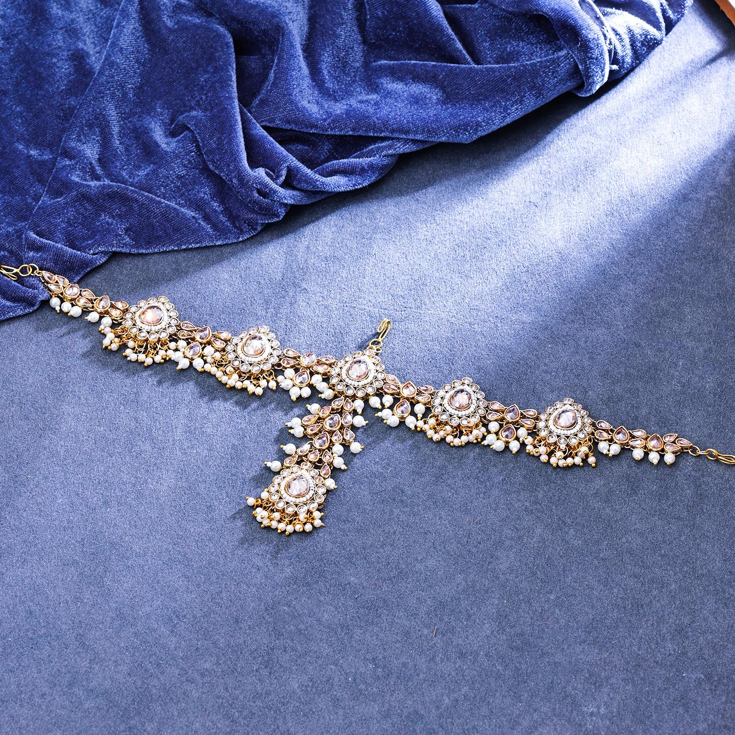 Sukkhi Trendy Gold Plated Reverse AD & Pearl Golden Matha Patti for Women