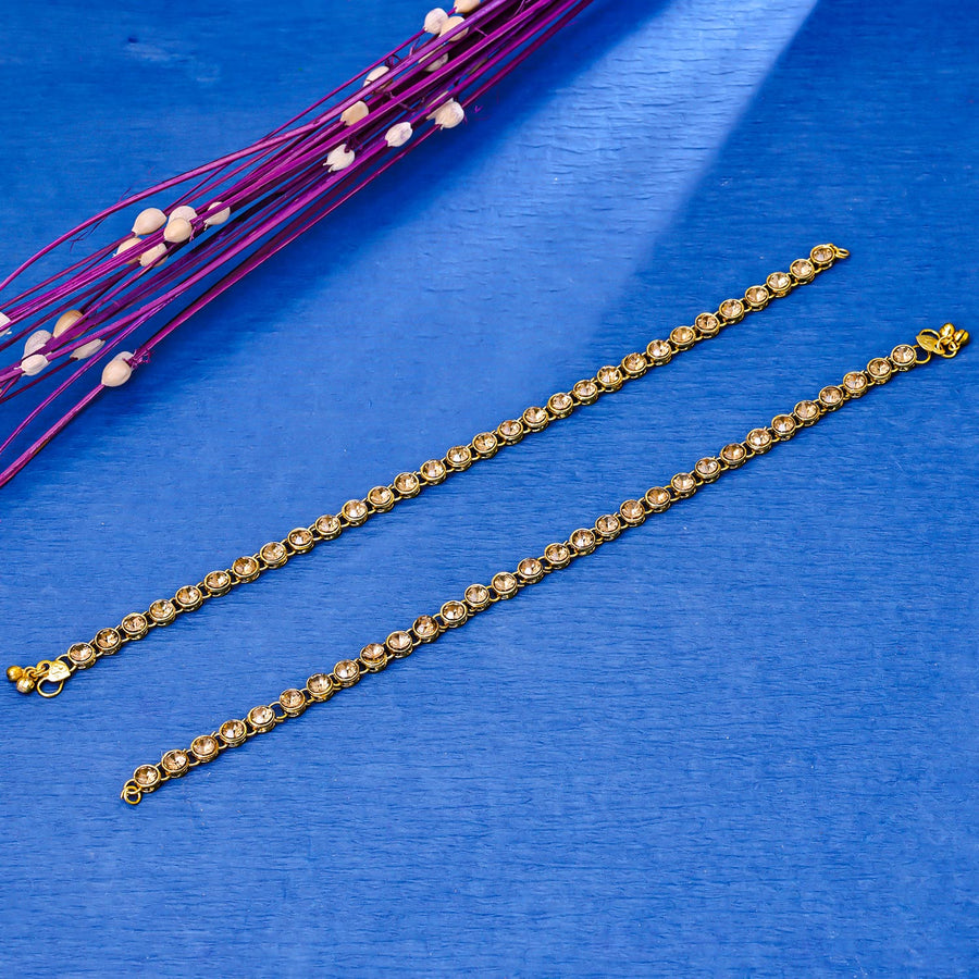 Sukkhi Delicate Gold Plated Reverse AD & Pearl Golden Anklet for Women