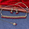 Sukkhi Amazing Gold Plated Reverse AD & Pearl Maroon Necklace Set for Women