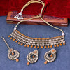 Sukkhi Fabulous Gold Plated Reverse AD & Pearl Peach Necklace Set for Women