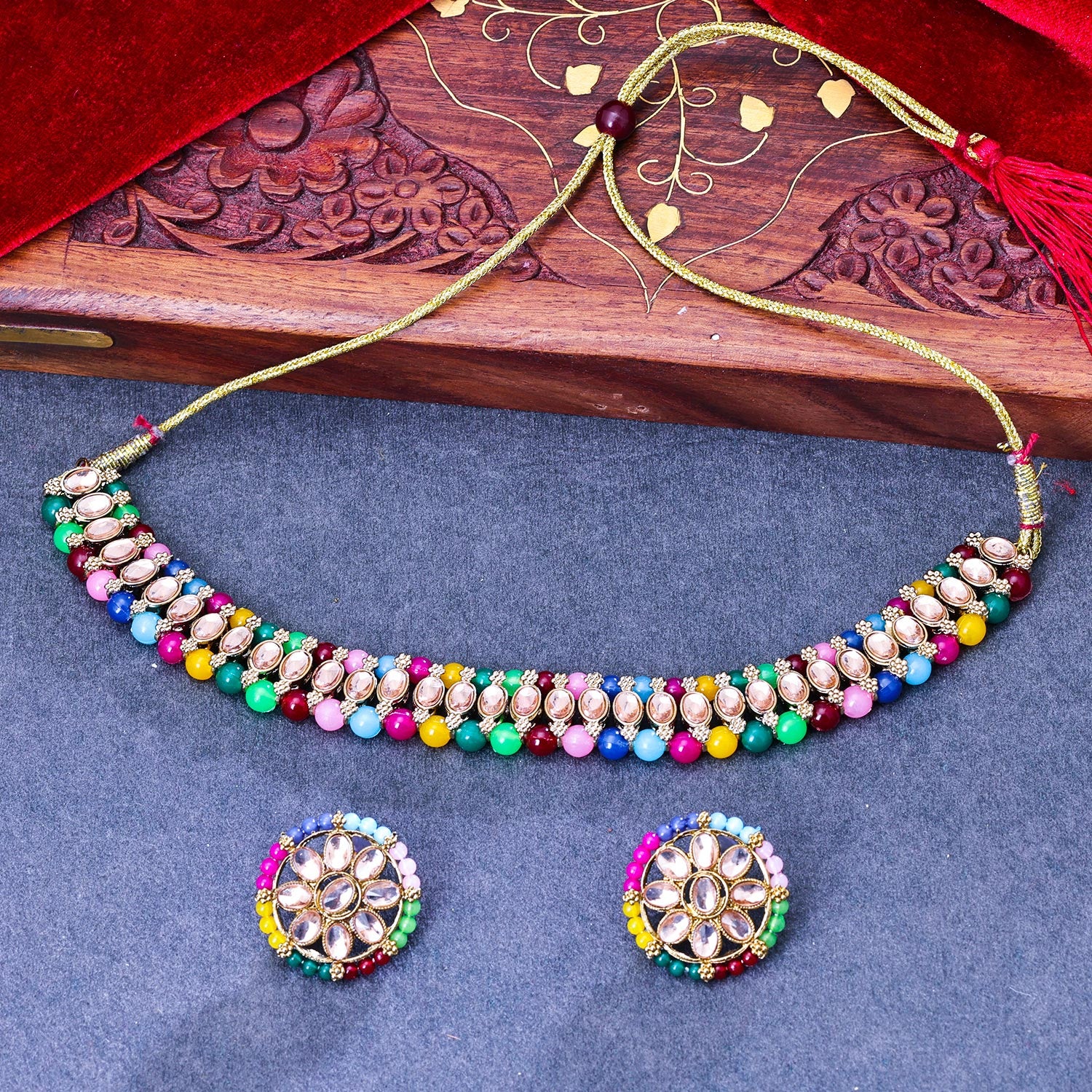 Sukkhi Amazing Gold Plated Reverse AD & Pearl Multi Necklace Set for Women