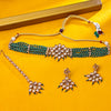 Sukkhi Gold Plated Green Reverse AD & Pearl Choker Necklace Set for Women