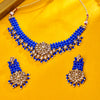 Sukkhi Gold Plated Blue Reverse AD & Pearl Choker Necklace Set for Women