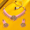 Sukkhi Gold Plated Pink Reverse AD & Pearl Choker Necklace Set for Women