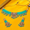 Sukkhi Gold Plated Green Reverse AD & Pearl Choker Necklace Set for Women