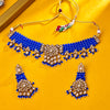 Sukkhi Gold Plated Blue Reverse AD & Pearl Choker Necklace Set for Women