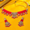 Sukkhi Gold Plated Red Reverse AD & Pearl Choker Necklace Set for Women