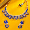 Sukkhi Gold Plated Blue Reverse AD & Pearl Choker Necklace Set for Women