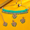 Sukkhi Gold Plated Green Reverse AD & Pearl Choker Necklace Set for Women