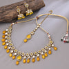 Sukkhi Gold Plated Yellow Kundan & Pearl Choker Necklace Set for Women