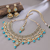 Sukkhi Gold Plated Blue Kundan & Pearl Choker Necklace Set for Women