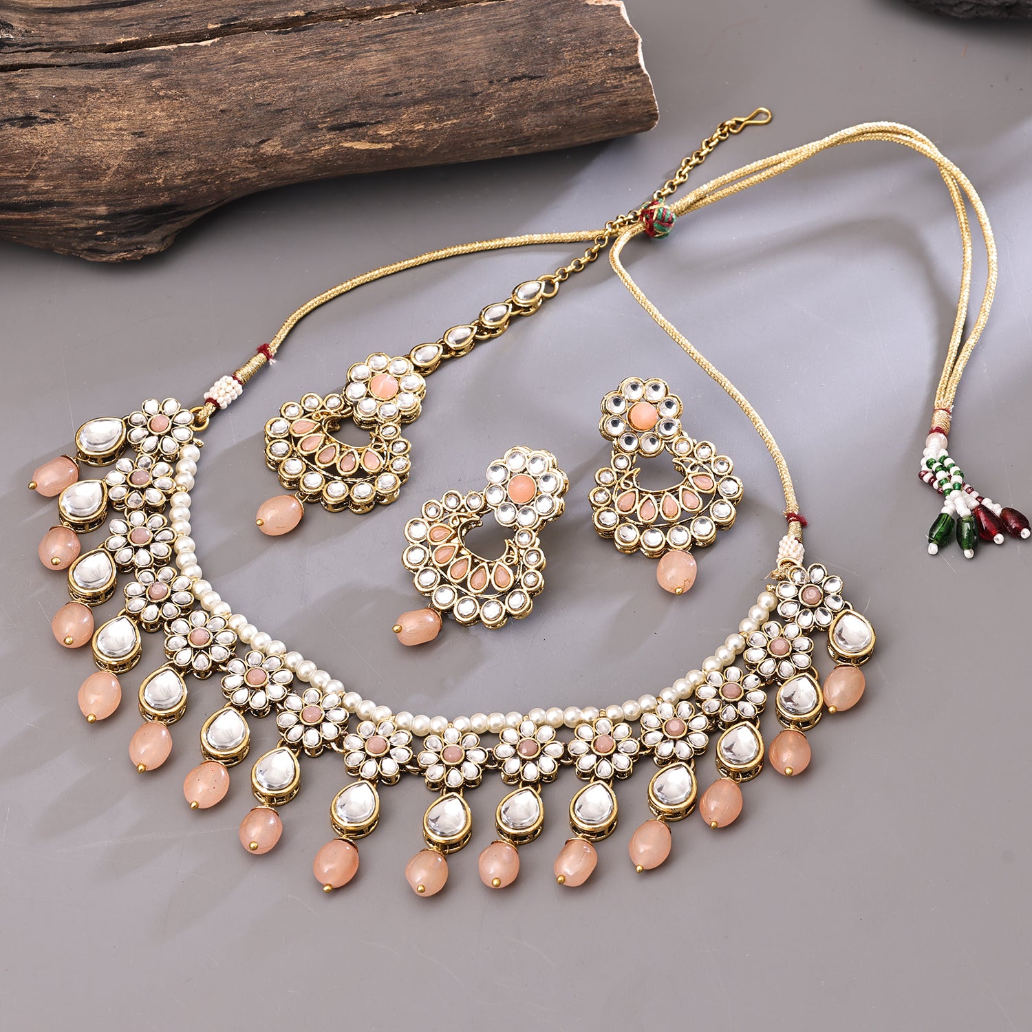 Sukkhi Gold Plated Blue Kundan & Pearl Choker Necklace Set for Women