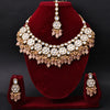 Sukkhi Gold Plated Peach Kundan & Pearl Choker Necklace Set for Women