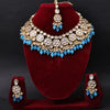 Sukkhi Gold Plated Aqua Kundan & Pearl Choker Necklace Set for Women